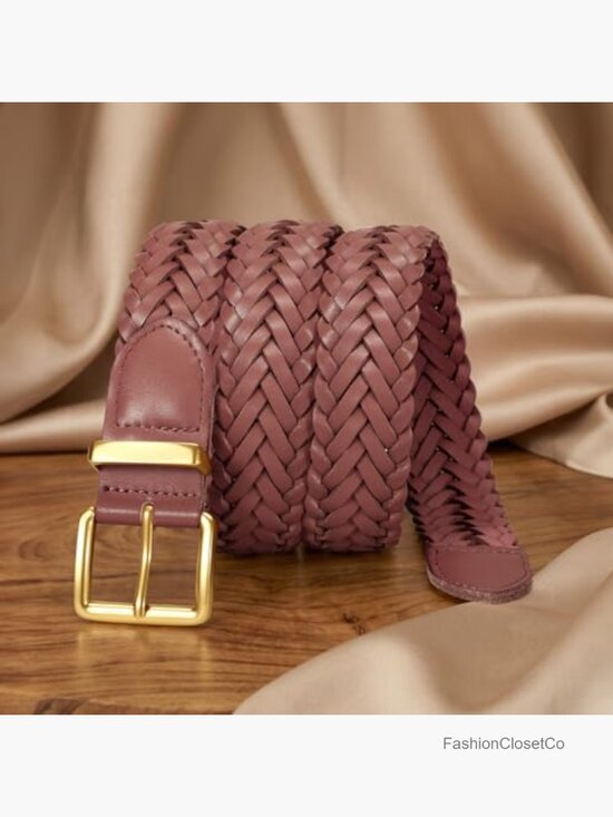 Braided Woven Microfiber PU Leather Belt with Gold Buckle main image 6